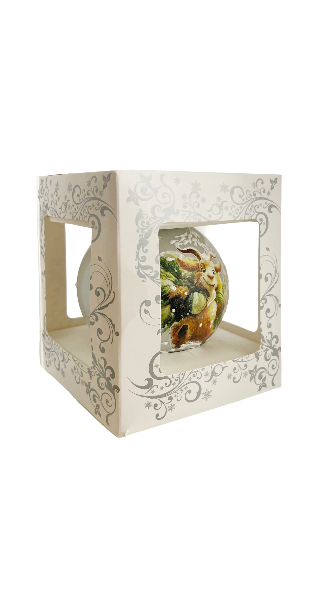 Козлик с капустой, шар 8 см, белый глянец